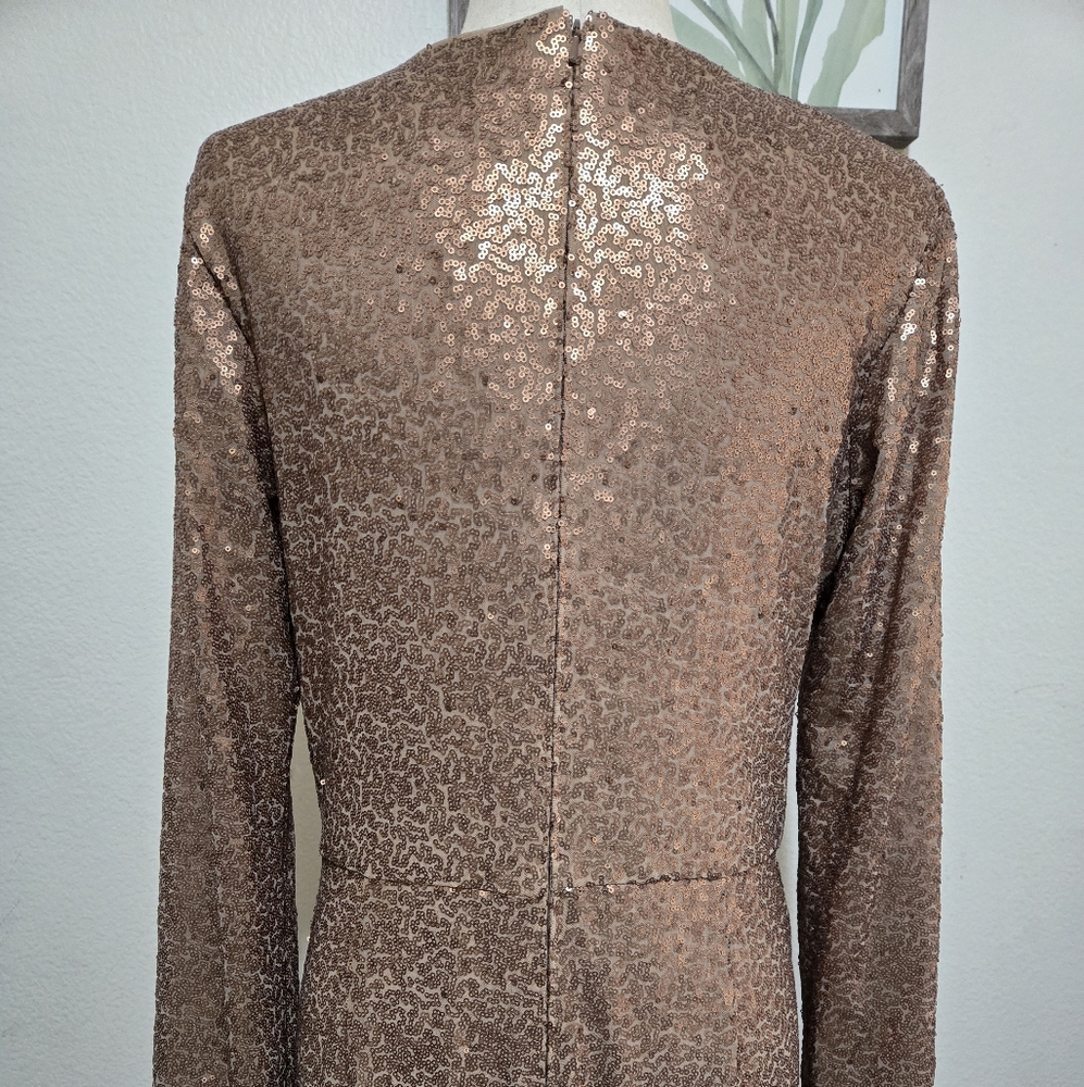 TADASHI SHOJI Alberti Sequin Slit Gown Bronze Size XL - Picture 7 of 14